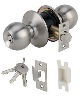 STINLESS STEEL KNOB LOCKSET - STNDRD RNGE ล กบ ดประต สแตนเลสสต ล ร นมาตรฐาน 5 PIN 35-45 KNOB LOCK ล กบ ด Suitable for flush timber doors Suitable for DIN left and right hand Entrance version and