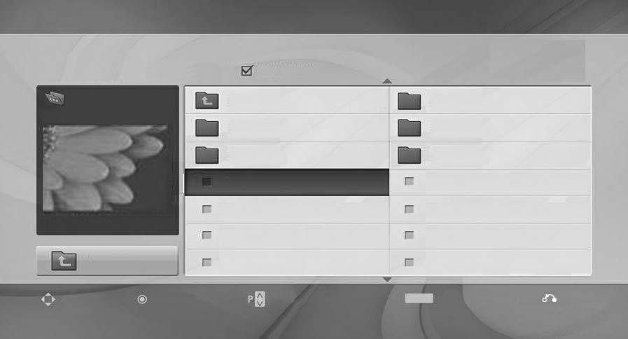 KORZYSTANI Z URZĄDZNIA USB LISTA ZDJĘĆ Możliwe jest oglądanie plików zdjęć przechowywanych w urządzeniu pamięci masowej USB. Menu ekranowe może się różnić w zależności od danego odbiornika.