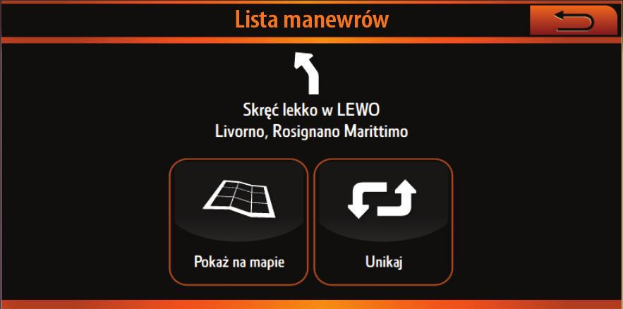 2.3.2 Omijanie manewru Aby ominąć manewr: 1. Na liście dotknij manewru. 2.