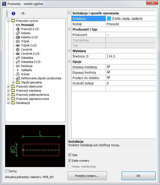 HVAC & Piping zmiany w systemie rysowania rurociągów ogólnych W programie możliwe jest rysowanie przewodów rurowych w widokach schematycznych, ogólnych oraz szczegółowych.