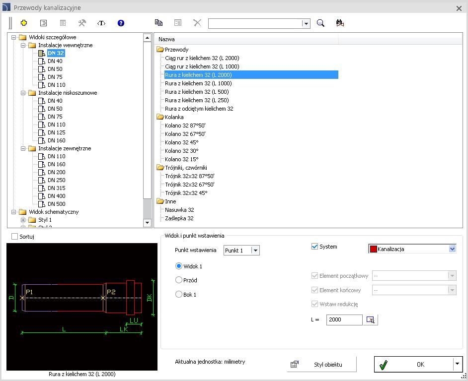 HVAC & Piping nowe polecenie Kanalizacja Do programu wprowadzono System rur kanalizacyjnych pozwalający na wygodne rysowanie instalacji kanalizacji wewnętrznej i zewnętrznej z