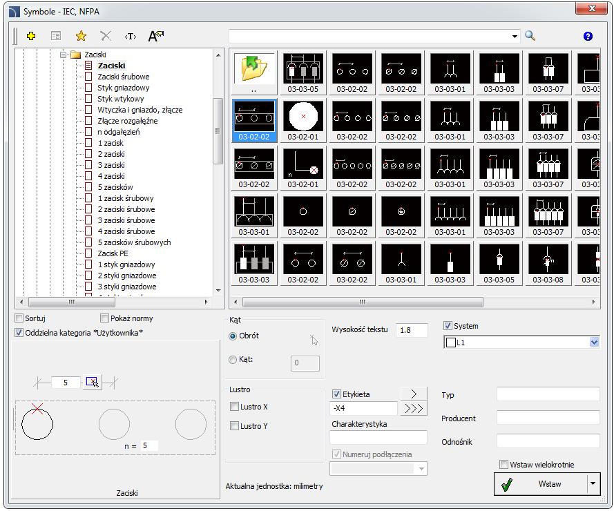 Electrical parametryczne symbole zacisków W nowej wersji programu symbole zacisków są sparametryzowane, dzięki