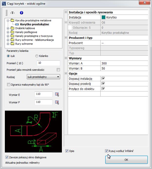 Rysowanie ciągów instalacji wzdłuż infolinii Nowa wersja programu pozwala na błyskawiczne rysowanie ciągów instalacji wzdłuż wskazanej