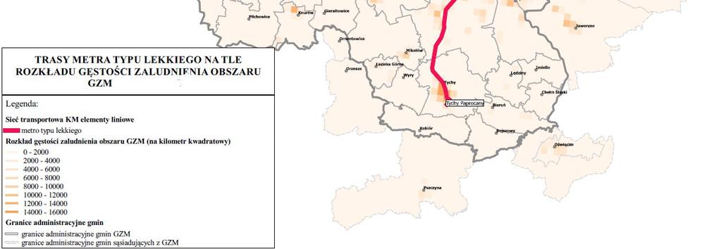 tle aktualnej gęstości zaludnienia obszaru GZM przedstawiono na rysunku 4.