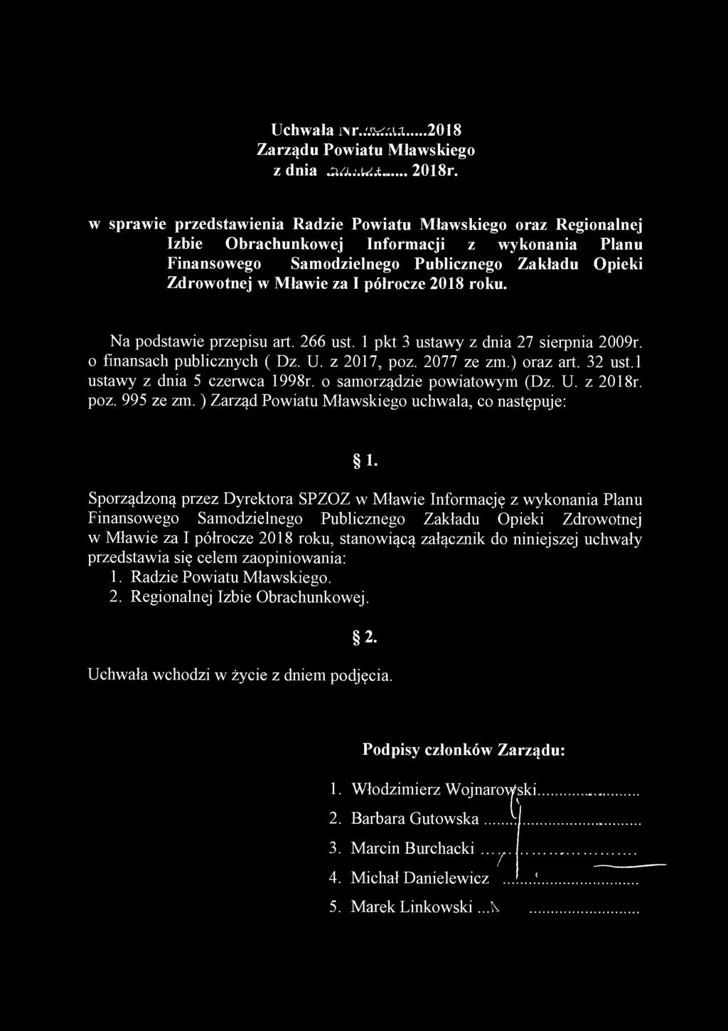 Uchwała 2018 Zarządu Powiatu Mławskiego z dnia 2018r.