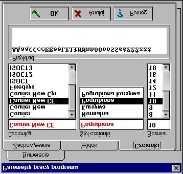 8. Struktura menu Rys. 8.20. Dialog parametry pracy programu - karta Czcionki Czcionka - lista W tym polu można wybrać typ czcionki.