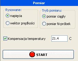 Rysunek IV. 6 Panel związany z pomiarem Pomiar uruchamiany i zatrzymywany jest za pomocą przycisku START/STOP lub za pomocą klawisza F5.