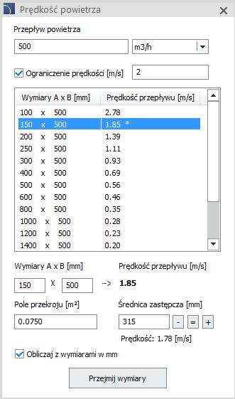 HVAC & Piping obliczenia prędkości powietrza w kanałach wentylacyjnych Do poleceń Kanały wentylacyjne widoki ogólne oraz Ciągi kanałów widoki ogólne dodano możliwość obliczania prędkości przepływu