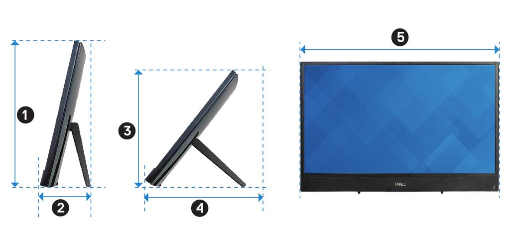 5 Dane techniczne komputera Inspiron 24-3480 Wymiary i masa Wymiary i masa systemu (bez podstawki) Tabela 2.