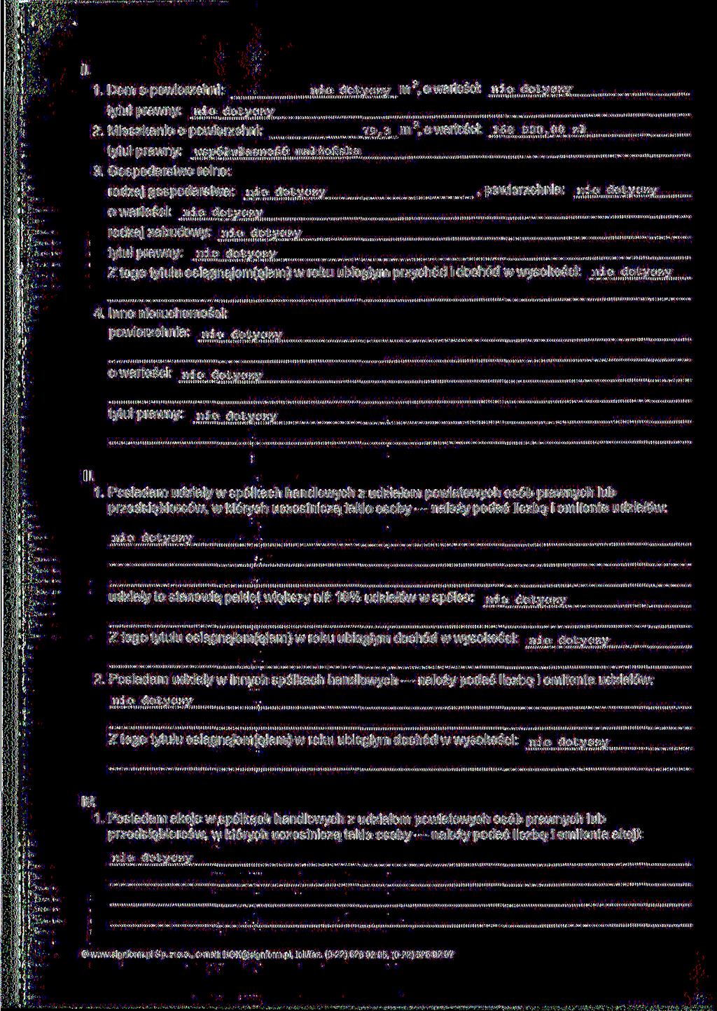 l II 1 Dom O powierzchni: l m ; OWartOŚCi: tytuł prawny: 2 Mieszka o powierzchni: tytuł prawny: m 2??<?