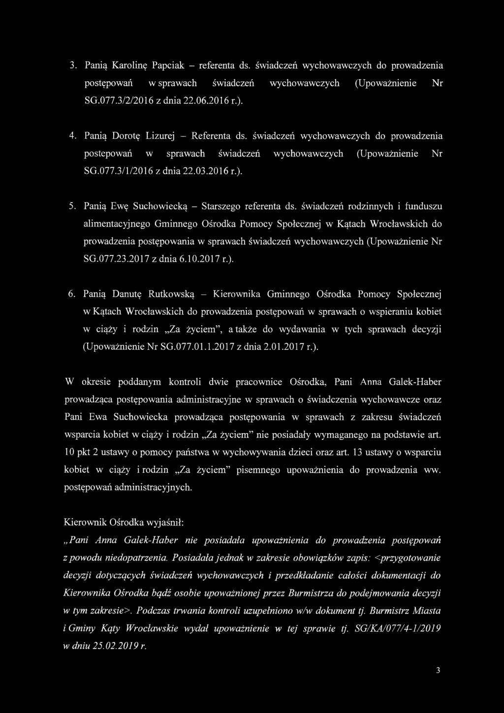 Panią Ewę Suchowiecką - Starszego referenta ds.