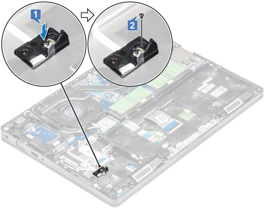 5 Zainstaluj kartę SSD: a Umieść kartę SSD w złączu w systemie [1].