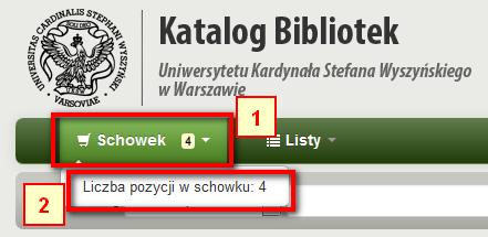 Schowek jest miejscem, w którym użytkownik może tymczasowo zapisać swoje wyniki w trakcie trwania sesji wyszukiwawczej. Aby tego dokonać przy wybranym opisie należy nacisnąć przycisk Dodaj do schowka.