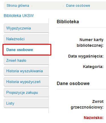 Za pomocą konta użytkownika można: sprawdzać aktualny stan konta (zakładka Wypożyczenia ), sprawdzać ewentualne należności wynikające z przetrzymania książek (zakładka Należności ) zarządzać swoimi