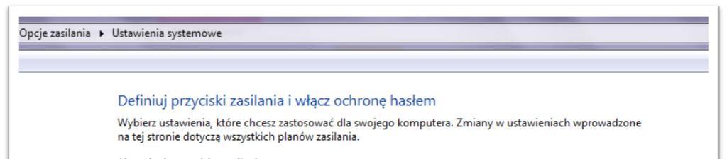 Po wybraniu polecenia dotyczącego ustawień działania przycisków zasilania, otwiera się okno w którym definiujemy sposób zachowania pokrywy (w przypadku laptopów) oraz przycisku zasilania.