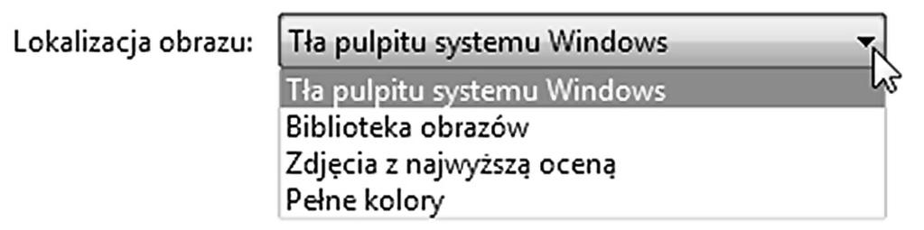 Kliknij strzałkę, żeby rozwinąć domyślne lokalizacje obrazów Jeżeli na rozwiniętej liście nie ma folderu, z którego chcemy użyć zdjęcia, użyj przycisku aby otworzyć okno z widokiem wszystkich