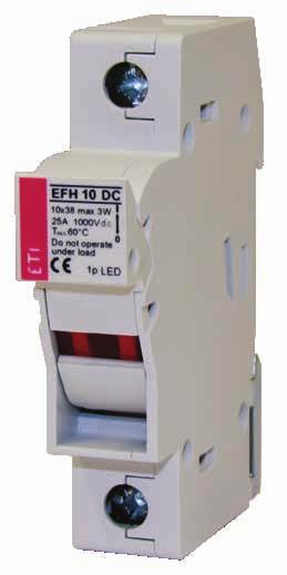 Podstawy bezpiecznikowe EFH 10 DC do wkładek cylindrycznych CH10 Dane techniczne Napięcie znamionowe 1000V DC Prąd znamionowy max.