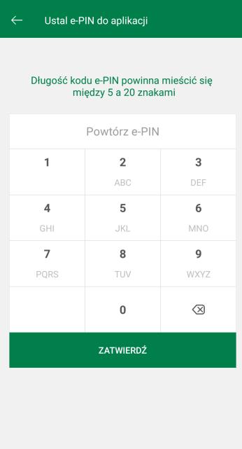 Logowanie Logowanie do Aplikacji mobilnej odbywa się za pomocą kodu e-pin-u ustalonego w trakcie jej
