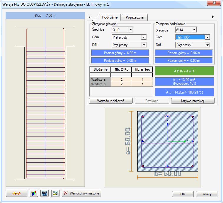 zbrojenia, które można wywołać z panelu właściwości elementu liniowego.