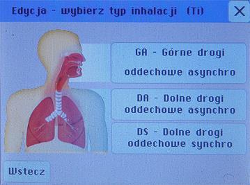 Po dotknięciu przycisku [Typ] ukazuje się okno wyboru typu programu inhalacji (Ti - rys.14).