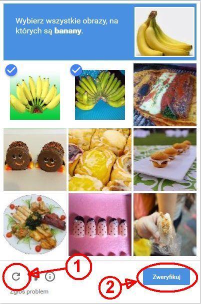 Może zdarzyć się, że będzie trzeba wybrać obrazki zgodnie z wyświetlanym poleceniem systemu recaptcha(weryfikacji obrazkowej) w nowym okienku i nacisnąć przycisk Zweryfikuj (Rysunek 3-2 oznaczenie 2).