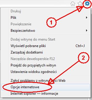 Internet Explorer 11 w Windows 7 Aby zmienić domyślne ustawienia otwierania plików PDF w przeglądarce Internet Explorer 11 należy na początku kliknąć w przycisk