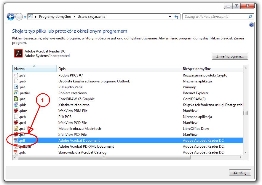 Rysunek 25-16 Lista rozszerzeń plików w systemie Windows 7.