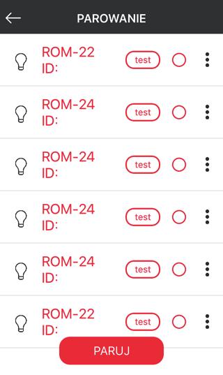 Odbiorniki będące w zasięgu kontrolera automatycznie pojawiają się na liście wraz z domyślną nazwą na którą składa się nazwa odbiornika (ROM-24) + przypisany odbiornikowi 6-cyfrowy numer seryjny ID 3.