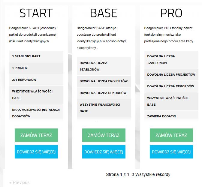 E. Przejdź do strony "Produkty" i wybierz program w wersji START, BASE lub PRO, odpowieni do