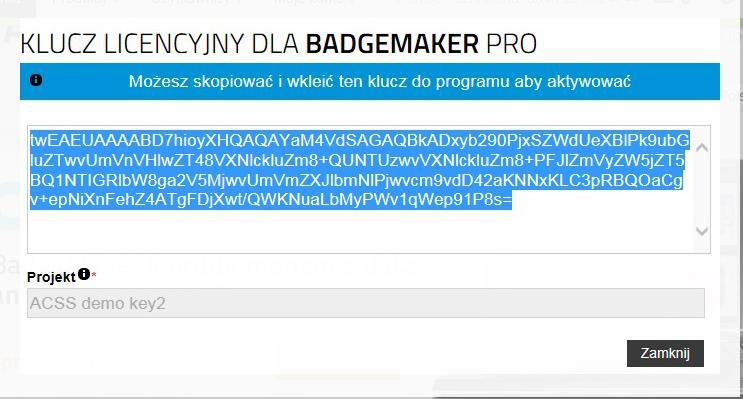 W przeglądzie kluczy licencyjnych na stronie głównej status klucz zostanie