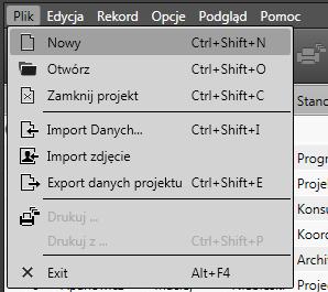 Nowy Projekt A. W menu głównym wybierz "Plik" a następnie Nowy. Lub naciśnij na ikonę jak poniżej z menu podręcznego: Po kliknięciu na "Nowy" otworzy sięokno wyboru.