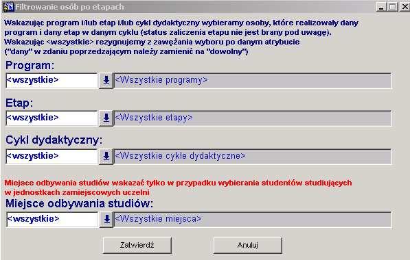 Rys. 21. Okna Dost pne filtry po wybraniu przycisku Filtr oraz Filtrowanie osób po etapach po wybraniu przycisku Filtruj po etapach. Uwaga.