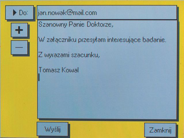 11.5.1. Wysyłanie badań EKG na e-mail odbiorcy Jedną z telemedycznych funkcji aparatu jest moŝliwość wysłania badania EKG na e- mail odbiorcy bezpośrednio z aparatu i wczytania go w oprogramowaniu