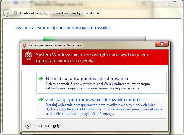 wybrać przycisk <Dalej>. Spowoduje to rozpoczęcie procesu instalacji sterowników.