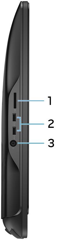 W lewo Rysunek 2. Widok z lewej strony 1 Czytnik kart pamięci Umożliwia odczytywanie i zapisywanie danych na kartach pamięci. 2 porty USB 3.
