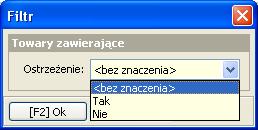 Rys. 27. Okno filtr W sekcji Transakcje, mamy do wyboru sposób filtrowania wyświetlonych danych. MoŜemy np. wyświetlić tylko te pozycje, które są korektami i zawierają ostrzeŝenia.