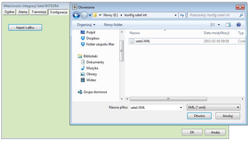 6.4 Zakładka Konfiguracja W tej zakładce mamy możliwość pobrania konfiguracji z przygotowanego wcześniej pliku XML.