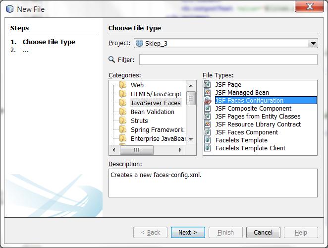 7. Dodanie pliku konfiguracji projektu faces-config.