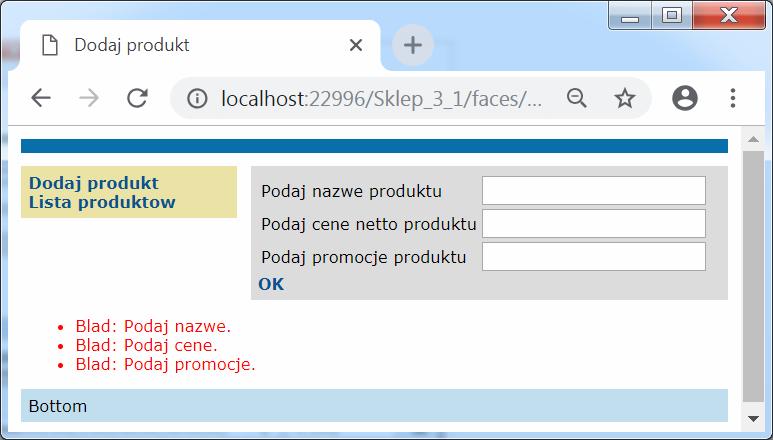 Widok po kliknięciu na Dodaj produkt na stronie