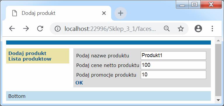 wprowadzeniu danych Widok po kliknięciu na Ok na