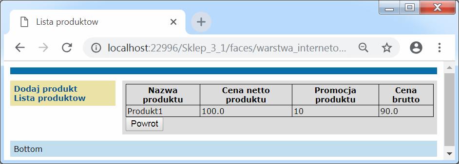 Widok po kliknięciu na Powrot na stronie rezultat2.