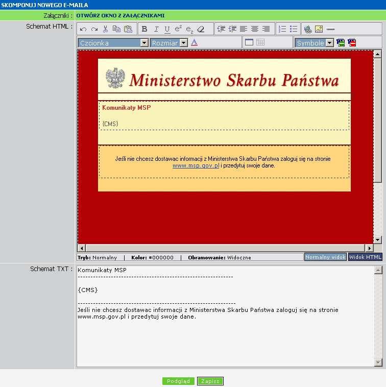 Skomponuj nowego e-mail a Możemy w bardzo prosty sposób dodawać obrazki do tworzonego e-mail a (należy je wcześniej dodać do bazy załączników patrz rozdział 2.