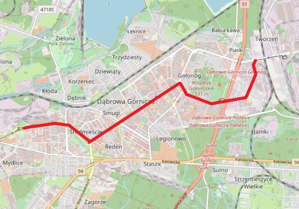 Dziennik Urzędowy Województwa Śląskiego 38 Poz. 2440 dwukierunkowe wydzielone wraz przejazdami drogowymi, powstanie torowisko dla ruchu wspólnego tramwaj autobus.
