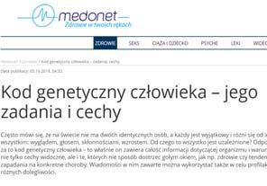 Definicja w SJP (PWN) jest błędna, gdyż utożsamia kod genetyczny z informacją genetyczną zawartą w DNA. Medonet.pl, serwis ekspercki o zdrowiu.