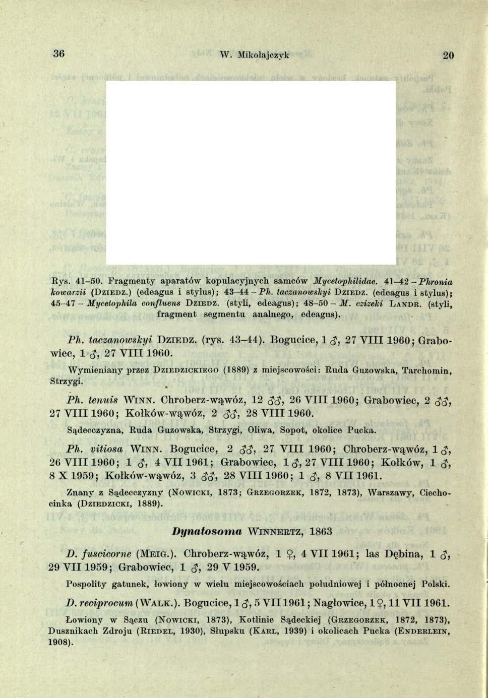 36 W. Mikołajczyk 20 43 - y ' / v ^ 4 2 0,1 mm \jv / Q2mm? g 4 5 rva * 47 0,2 mm 5 0 44 4 6 rf 4 8 49 R ys. 41-50. F ra g m e n ty a p a ra tó w k o p u lacy jn y ch sam ców M ycetophilidae.