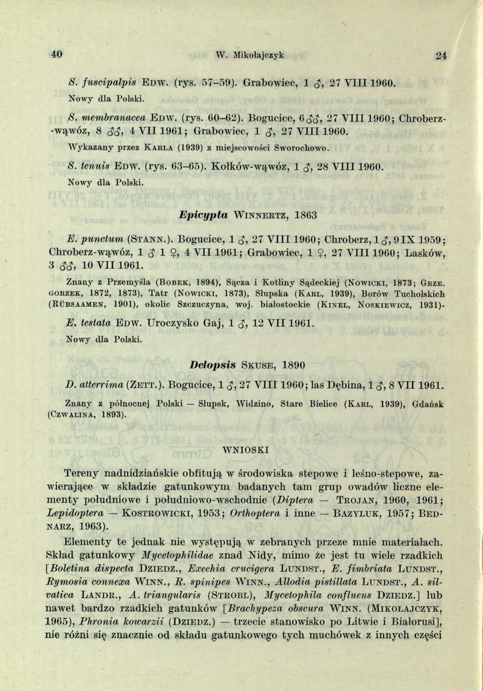 40 W. Mikołajczyk 24 8. fuscipalpis Edw. (rys. 57-59). Grabowiec, 1 3, 27 V I I I 1960. 8. membranacea E d w. (rys. 60-62).