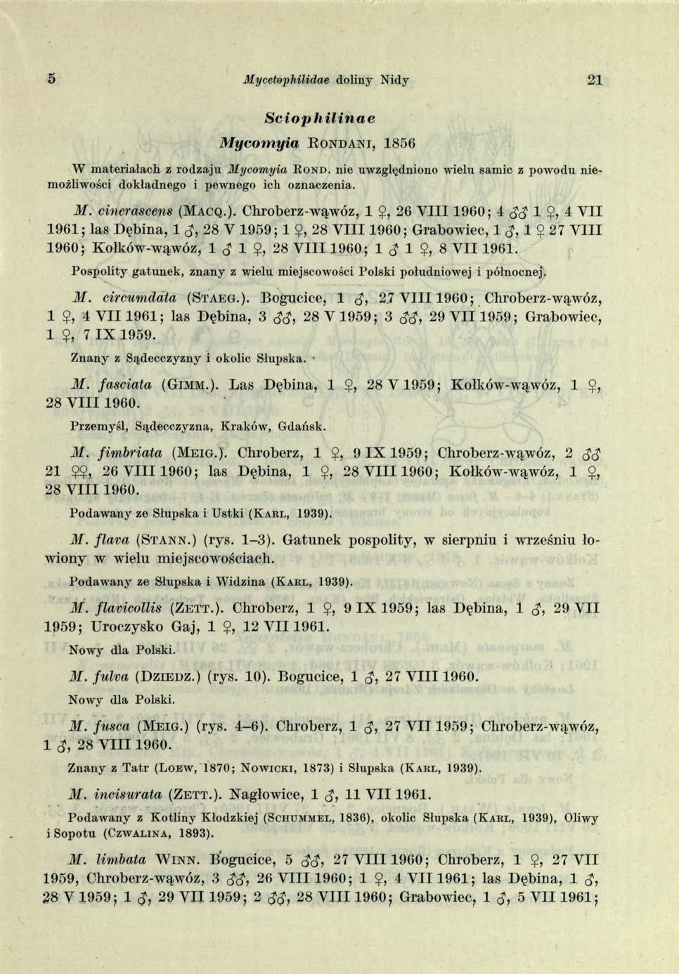 5 M ycetophilidae doliny Nidy 21 S cio p h ilin a e Mycomyia R o n d a n i, 1856 W m ateriałach z ro d zaju M ycom yia R o n d.