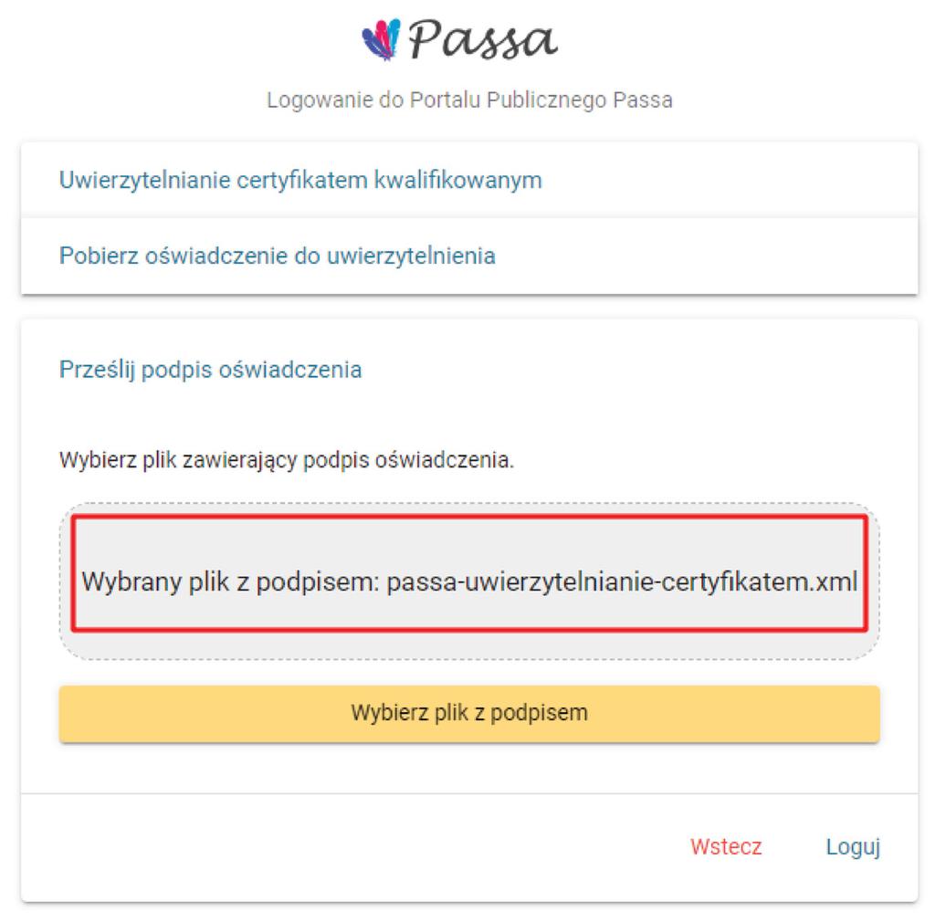 uwierzytelnienie w portalu passa kwalifikowany certyfikat podpisu