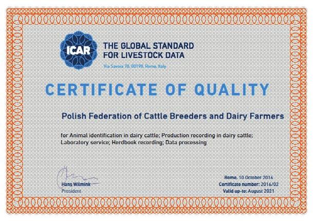 Laboratorium Polskiej Federacji Hodowców Bydła i Producentów Mleka w Bydgoszczy z/s w Minikowie posiada wdrożony system zarządzania zgodny z normą PN-EN ISO/IEC 17025:2005 Ogólne wymagania dotyczące