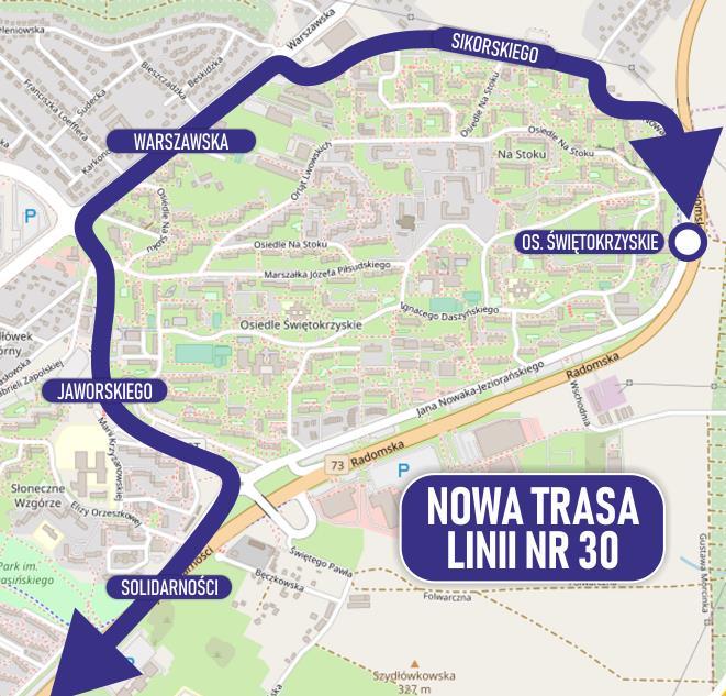 linia 30 ZMIANA TRASY w związku ze zmianą na linii 107 nastąpi wydłużenie trasy od ul.